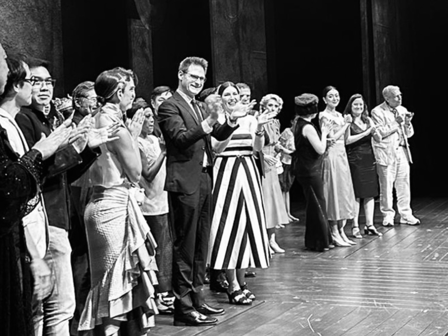 Kenneth Ferrone onstage with a company at curtain call